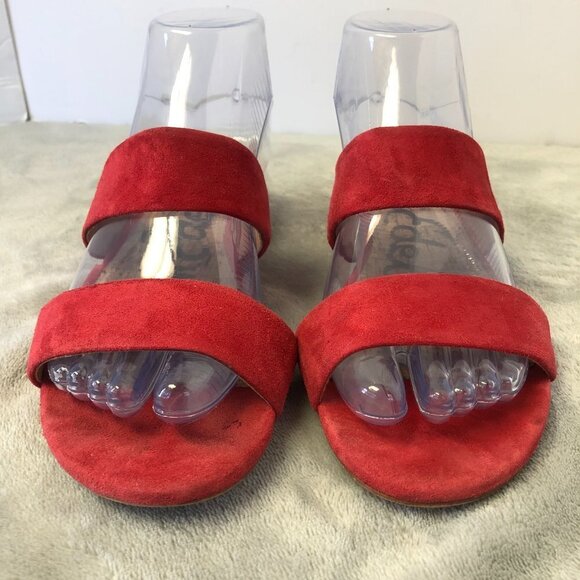 Sam Edelman Lanelle Nubuck Red Suede Leather Open Toe Sandal Size 8 - Picture 3 of 14